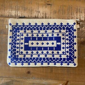 Blue and White Geometric Clutch